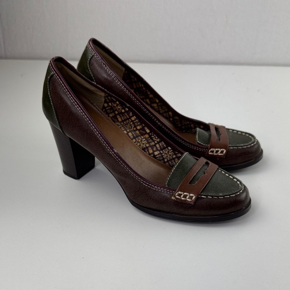 Dexter Brown and Green Block Heel Shoes